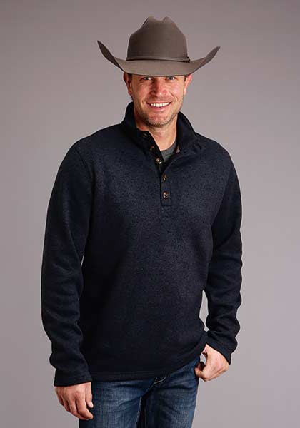Stetson Mens 1/4 Button Sweater-Navy