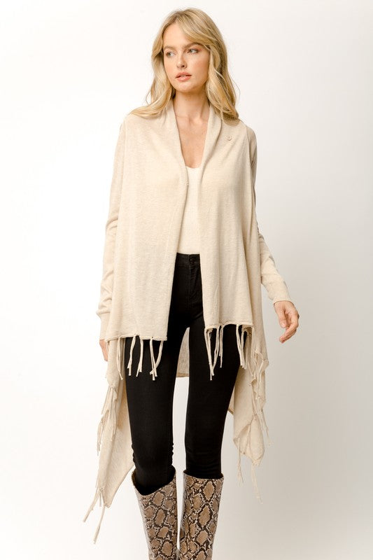 Mystree Fringe Bottom Drape Ivory Sweater