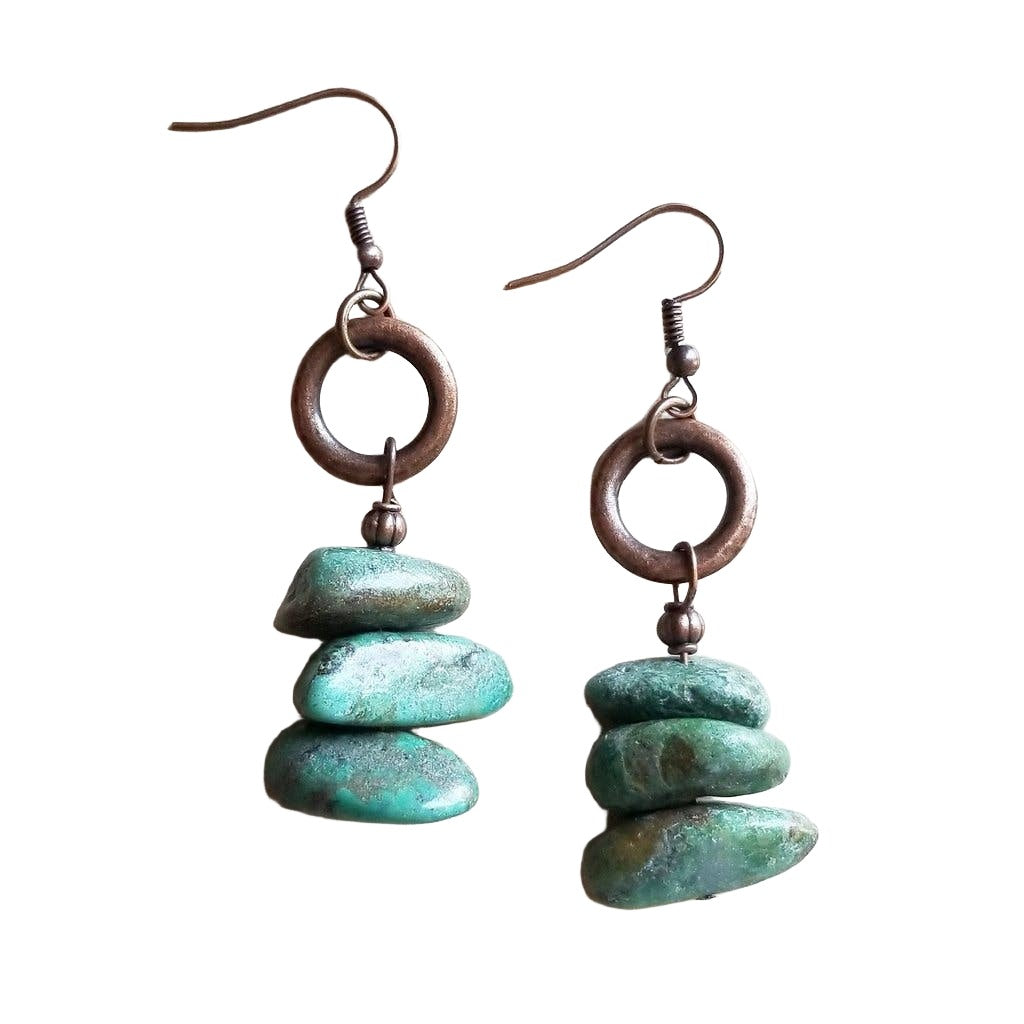 Natural Turquoise Stacked Gemstone Earrings