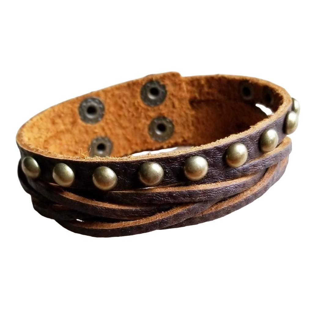 Multi-Strand Leather Cuff with Antique Gold Studs