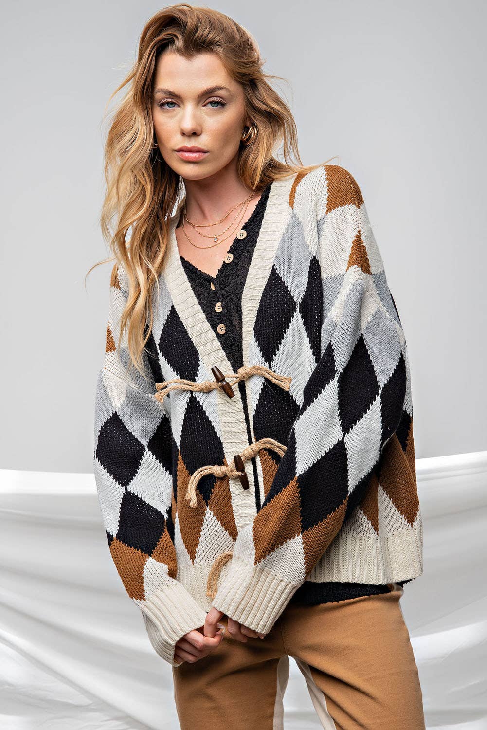 Argyle Toggle Button Sweater