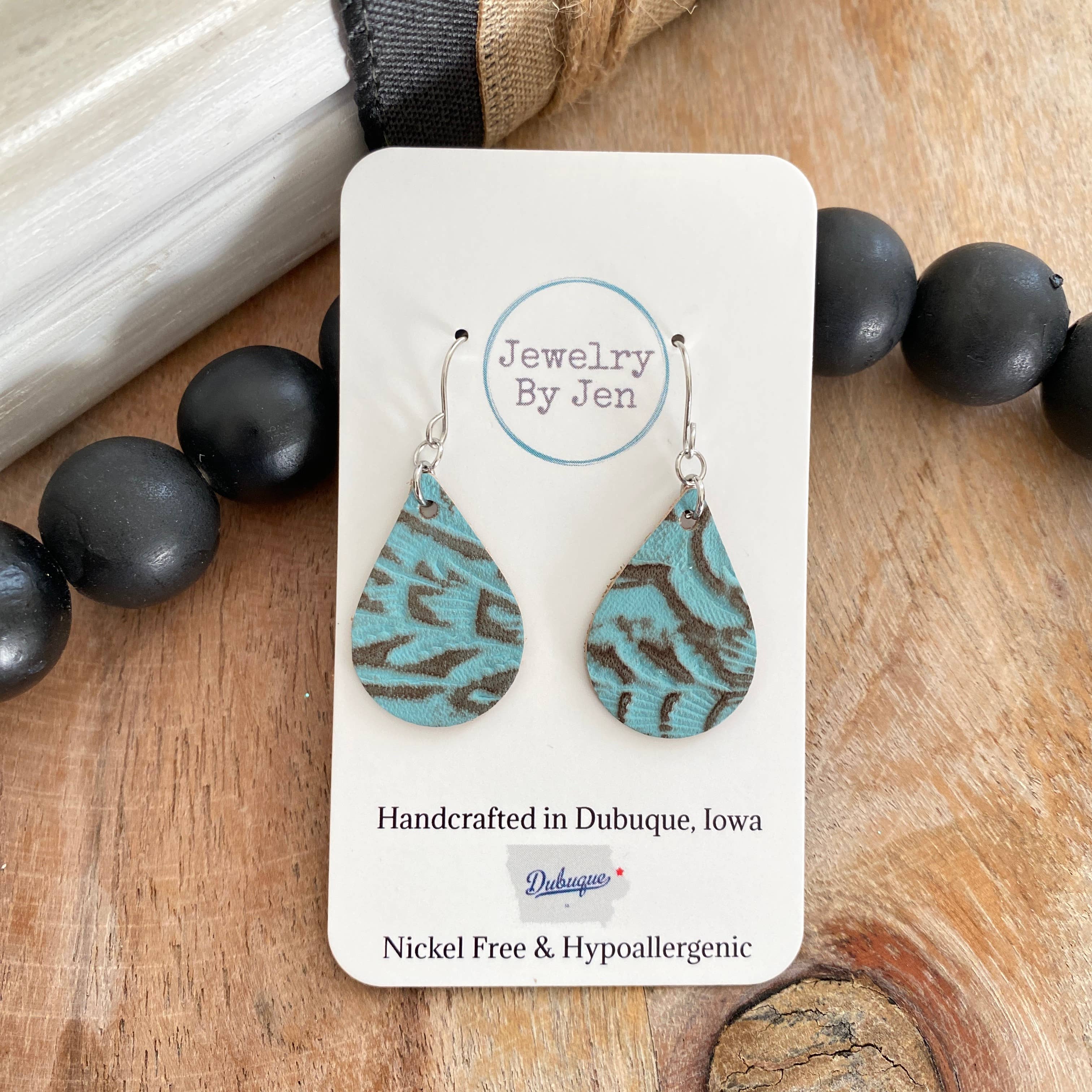 Turquoise Tooled Teardrop Earrings