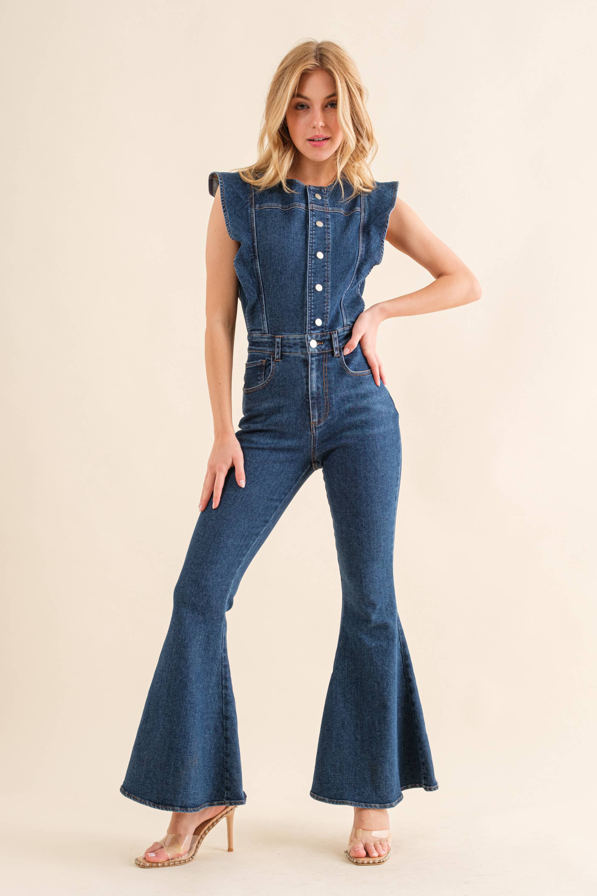 Chloe Ruffle Denim Jumpsuit