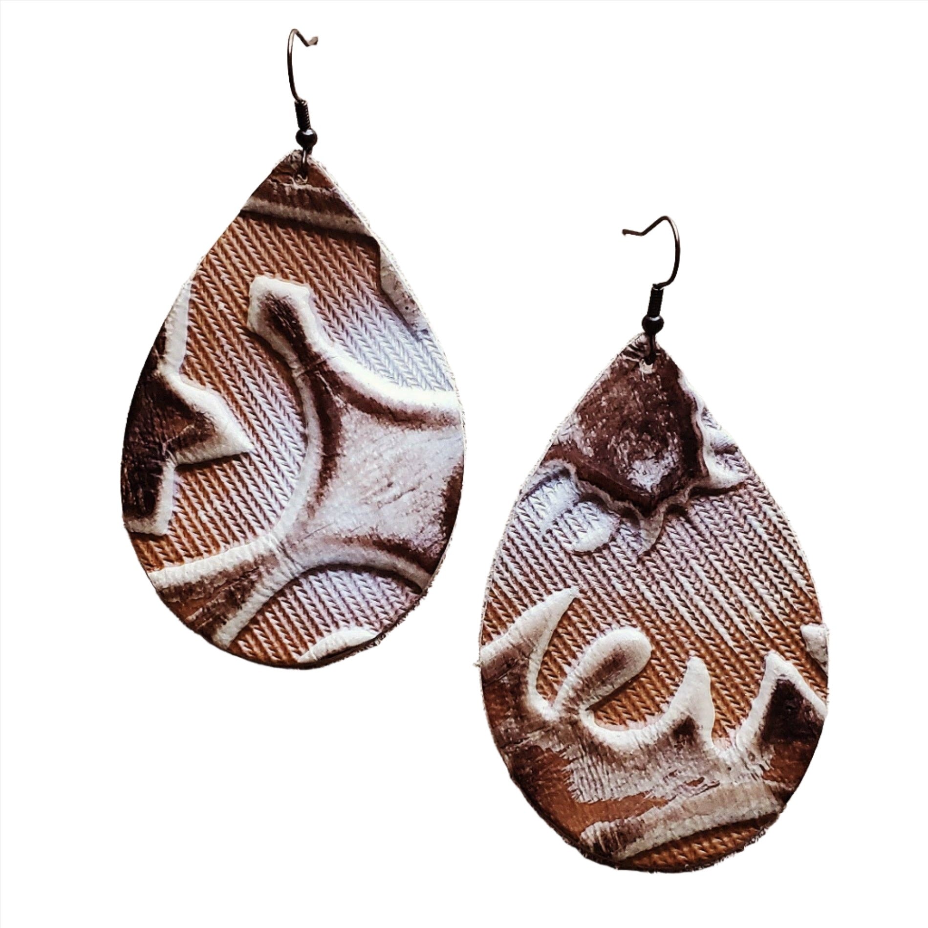 Leather Teardrop Earrings-Brown and Sienna Laredo 206k