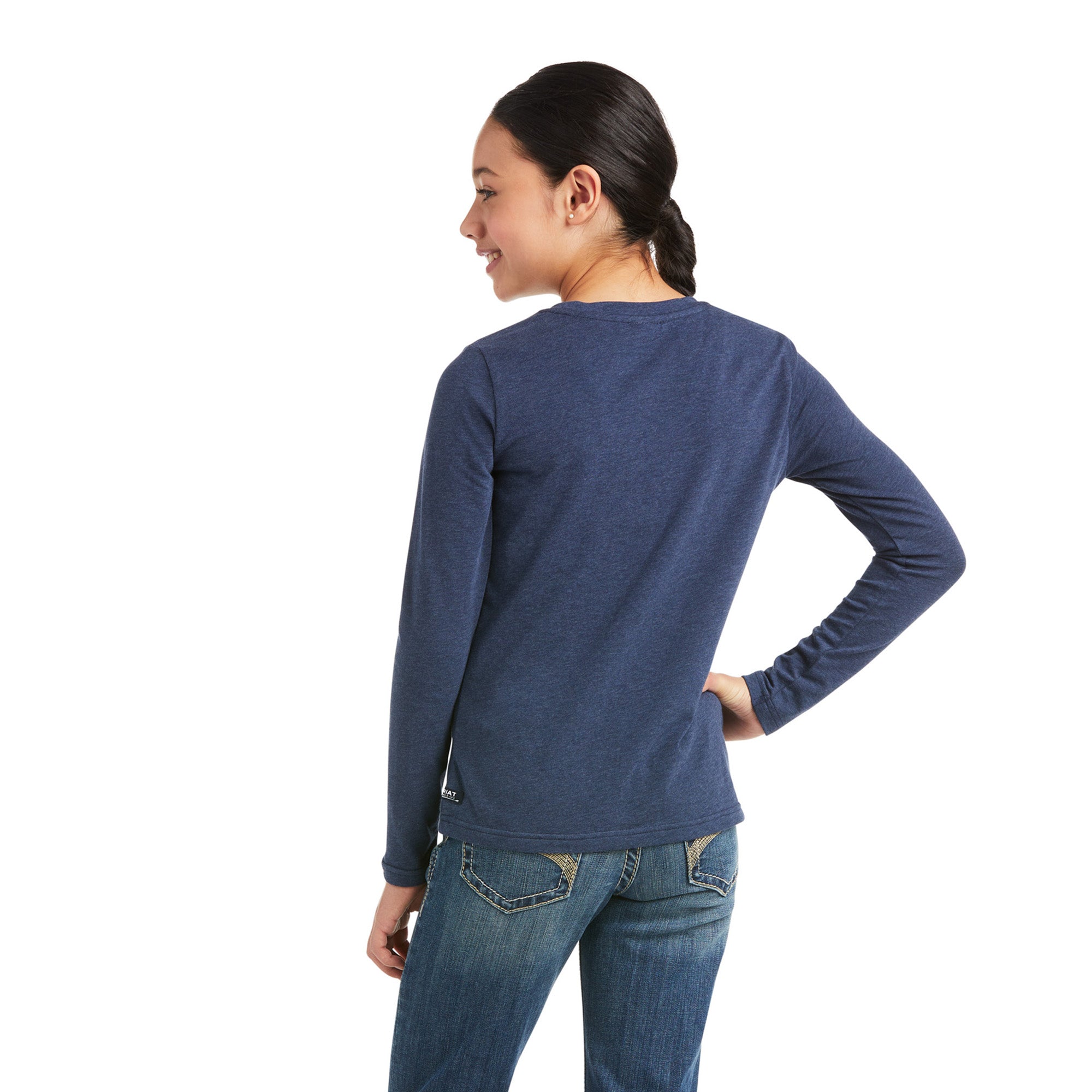 Ariat Girls Flora Fauna Logo Long Sleeve T-Shirt Navy Heather