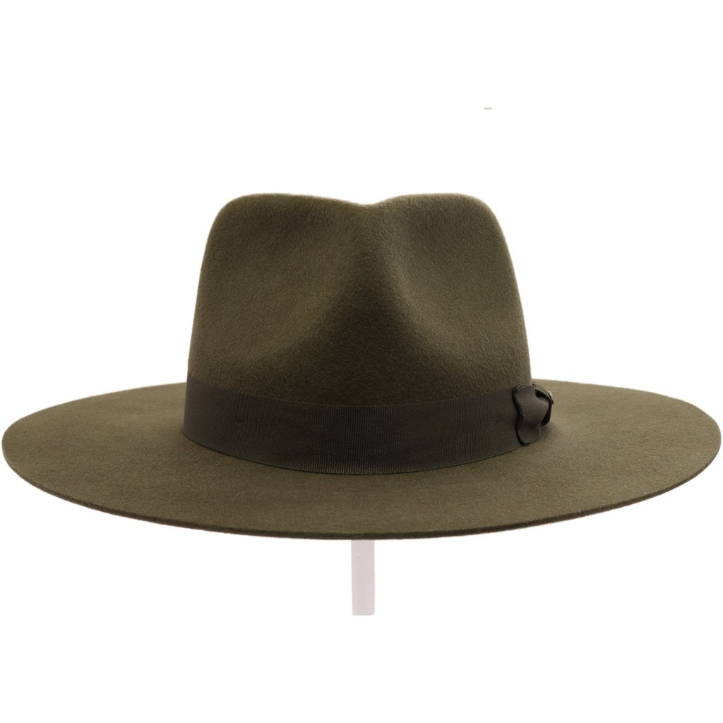 Ribbon Band Trim Wool Felt Panama Hat Olive