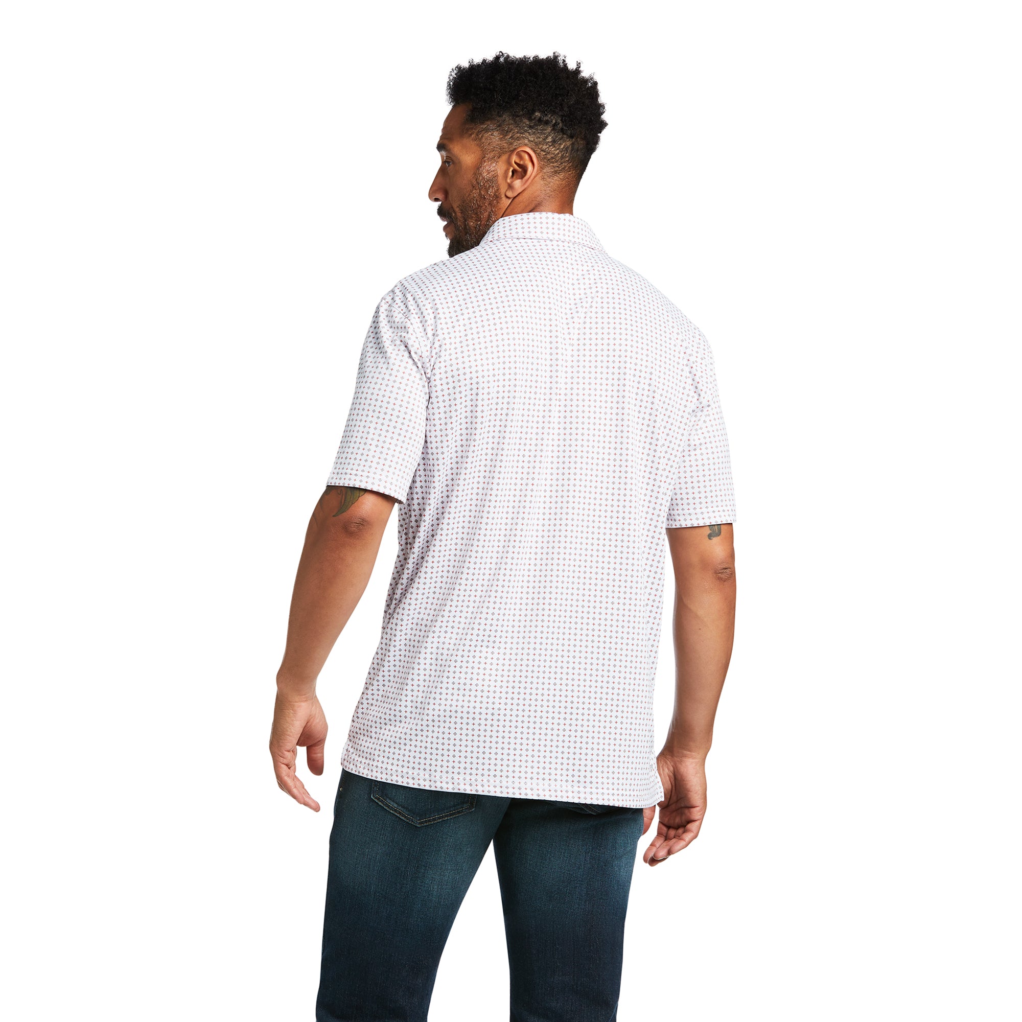Ariat Mens White Geo Print Short Sleeve Polo