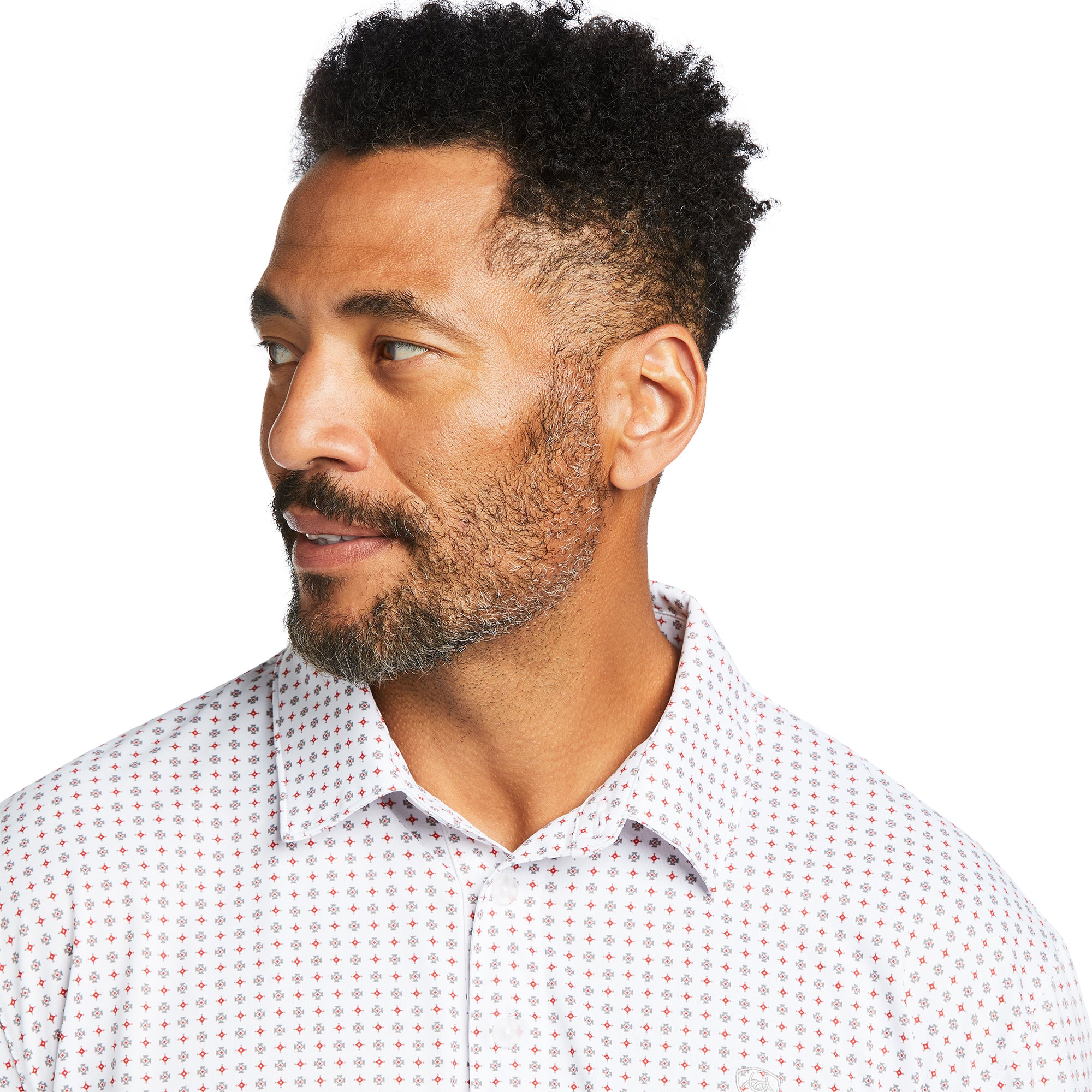 Ariat Mens White Geo Print Short Sleeve Polo