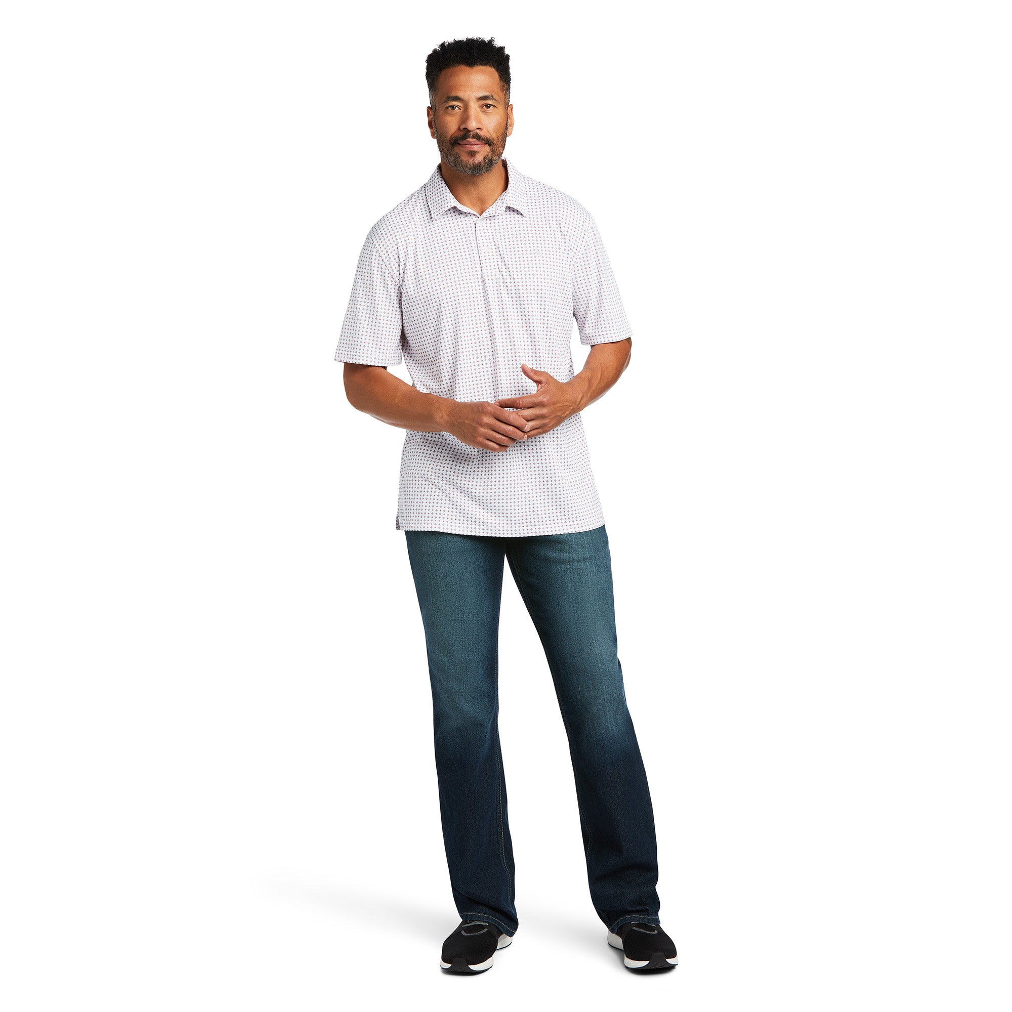 Ariat Mens White Geo Print Short Sleeve Polo