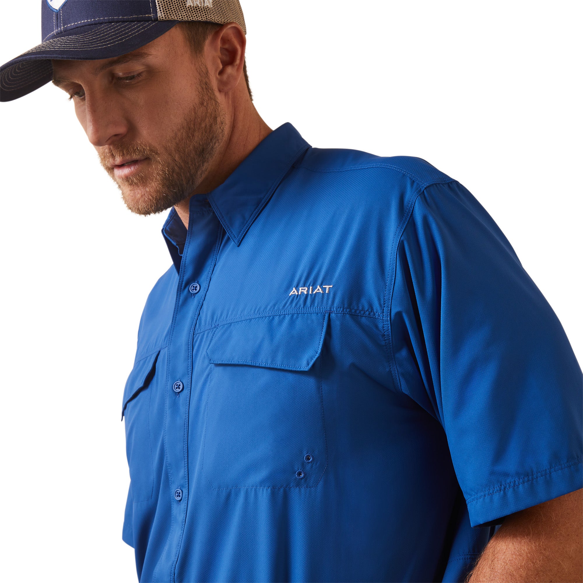 Ariat Mens Venttek Outbound Short Sleeve Shirt-True Blue
