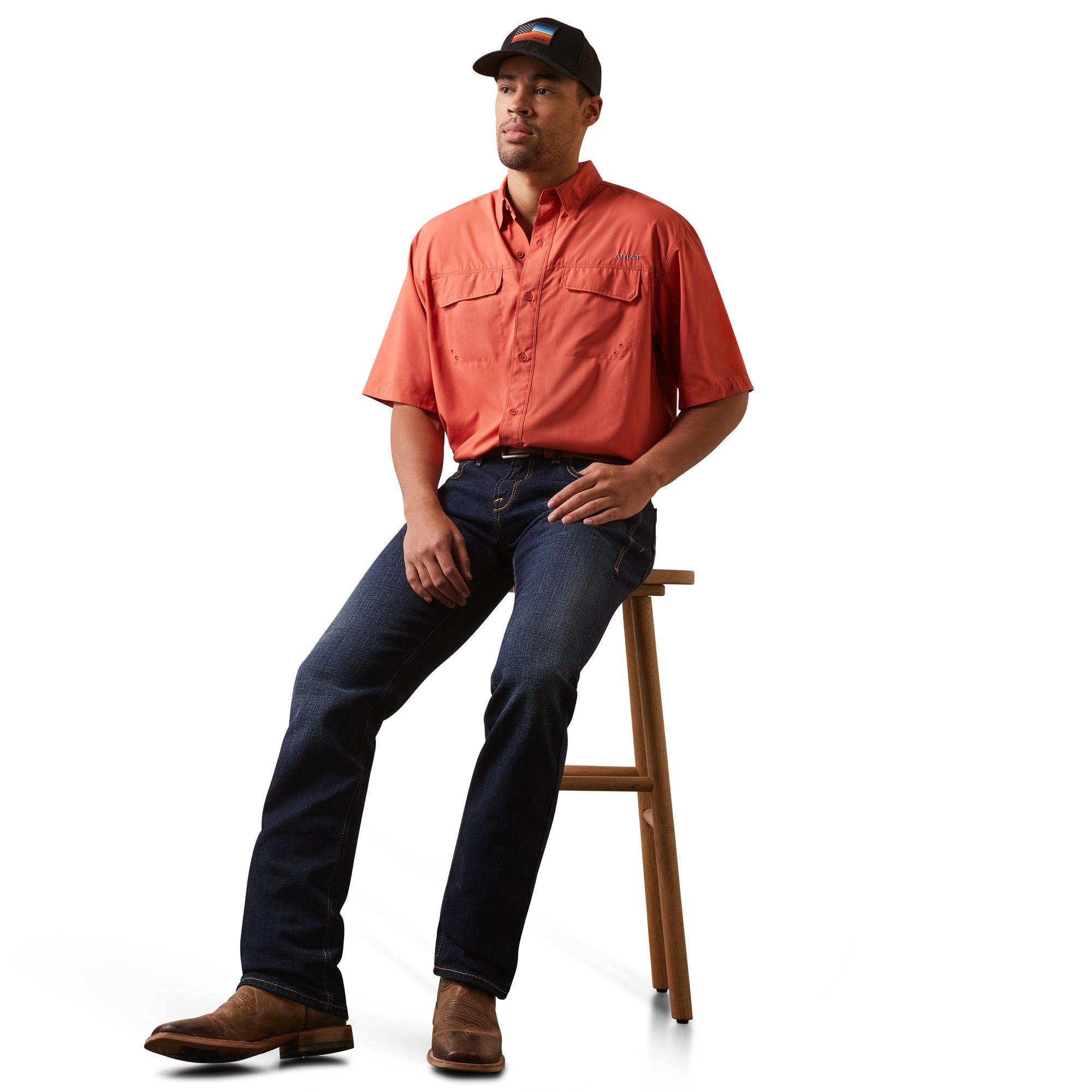 Ariat Mens Venttek Outbound Short Sleeve Shirt-Burnt Sienna