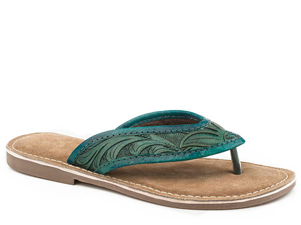Penelope Tooled Flip Flop Teal