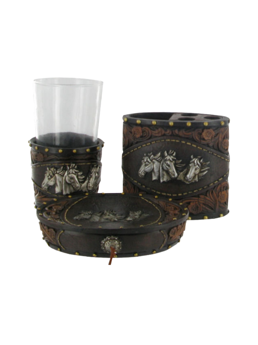 Horses Tooled Leather 3 Piece Set