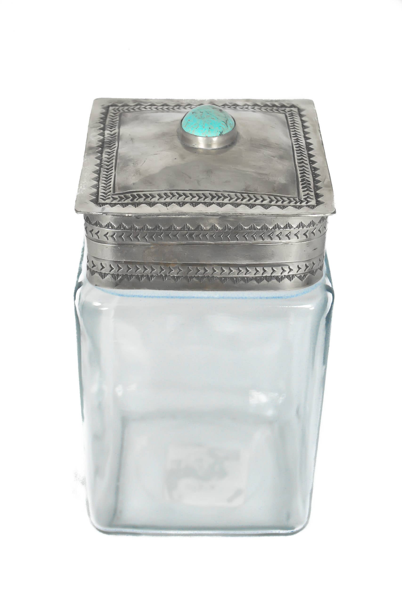 Medium Glass Bottom Canister With Silver & Turquoise