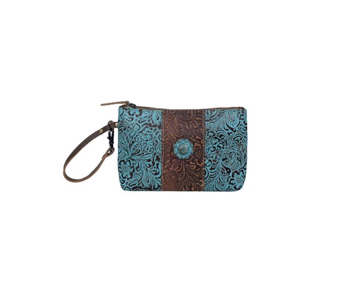 Aqua wristlet Leather & Hair On Bag