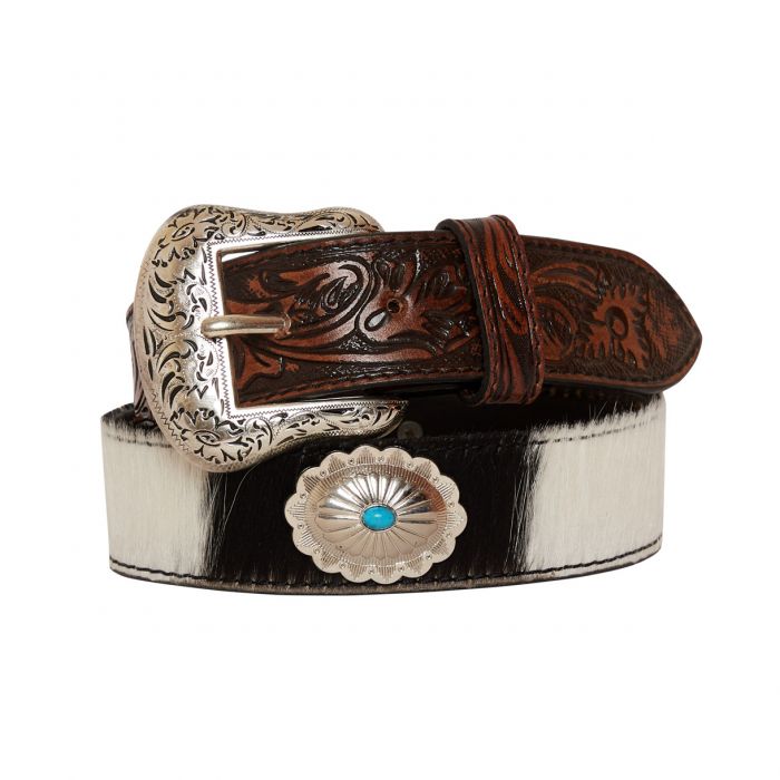 Distinguised Turquoise Hand-Tooled Leather Belt