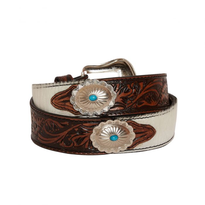 Distinguised Turquoise Hand-Tooled Leather Belt