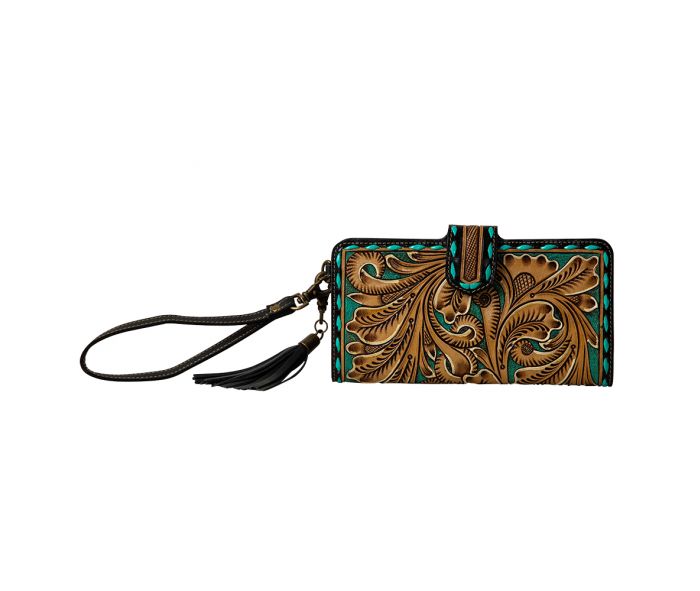 Western Swing Hand-Tooled Wristlet Wallet