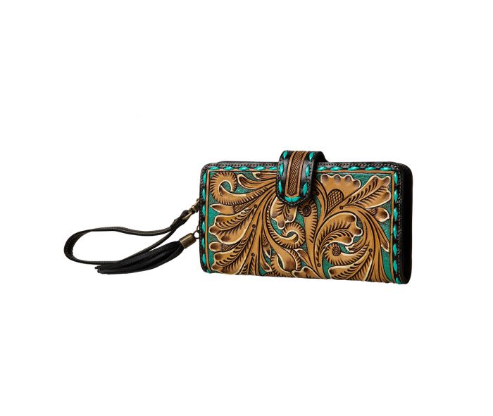 Western Swing Hand-Tooled Wristlet Wallet