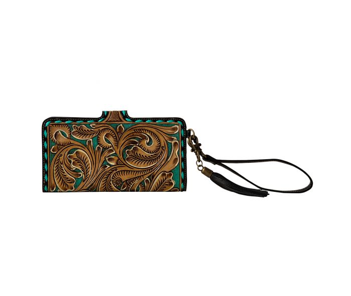 Western Swing Hand-Tooled Wristlet Wallet