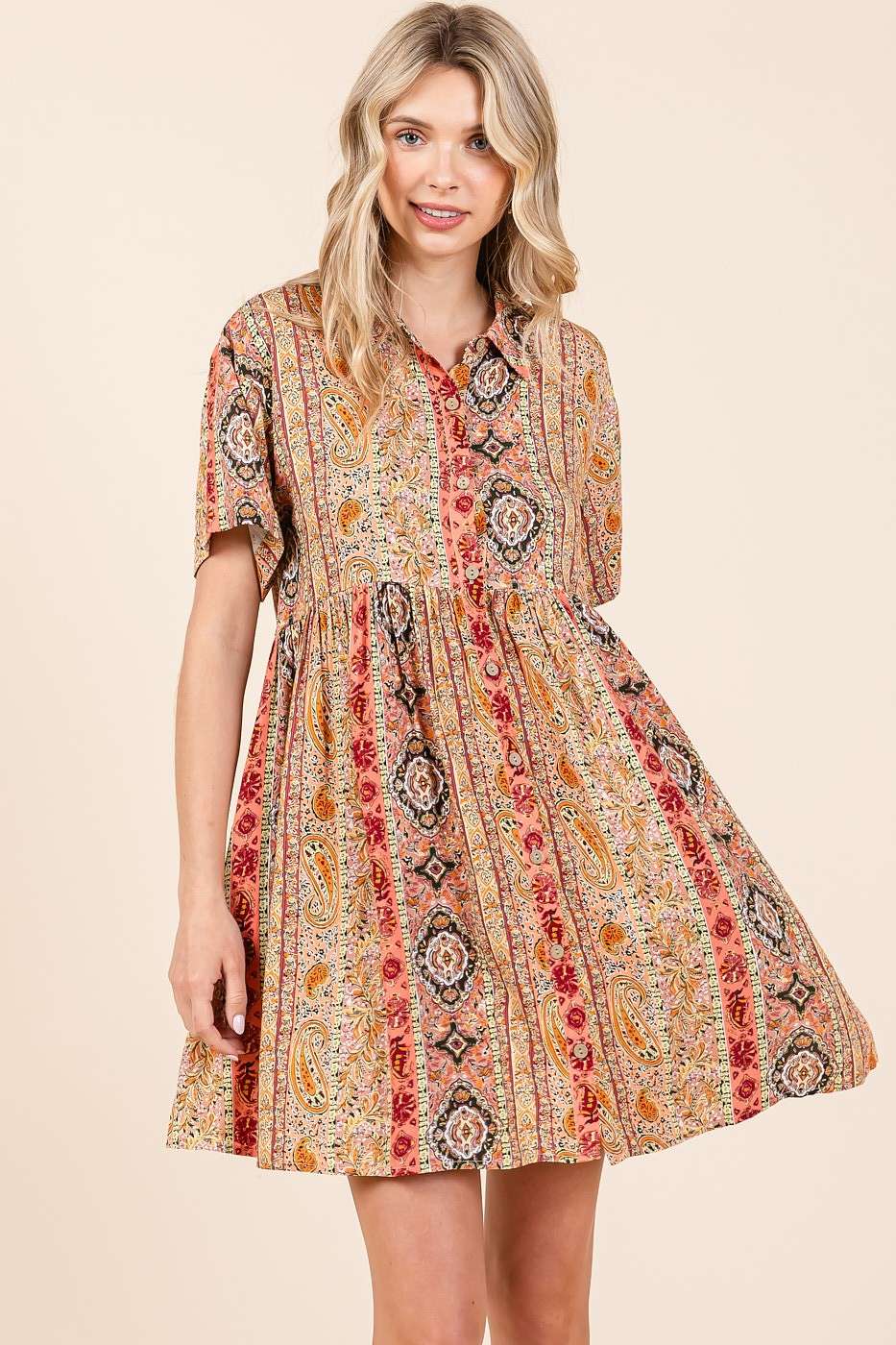 Paisley Patchwork Print Shirt Dress