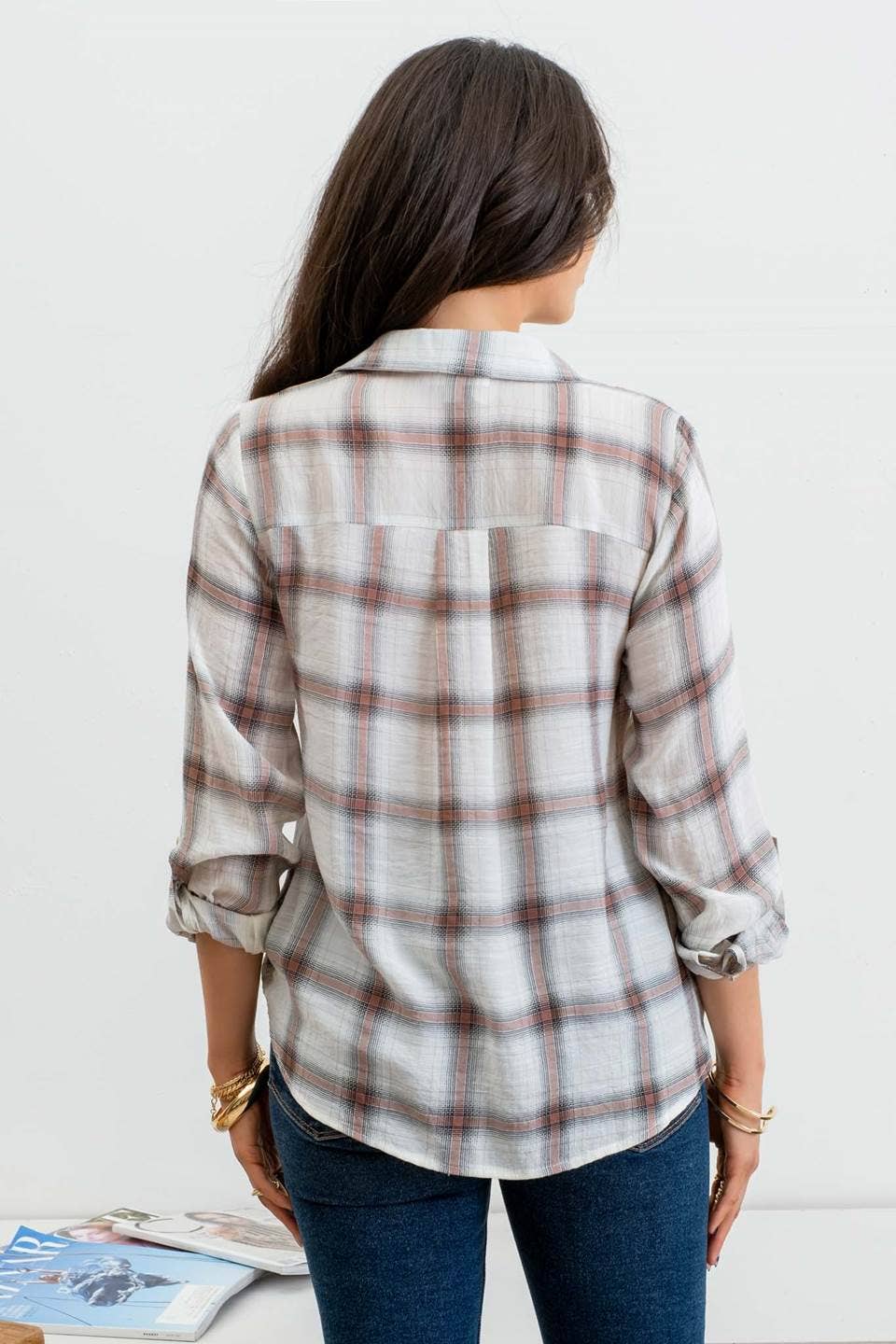 Cadie Plaid Wrap Blouse