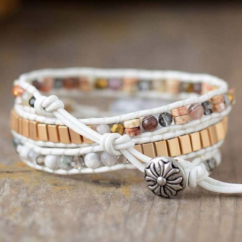 Natural White Howlite Stone &amp; Gold Bead Wrap bracelet