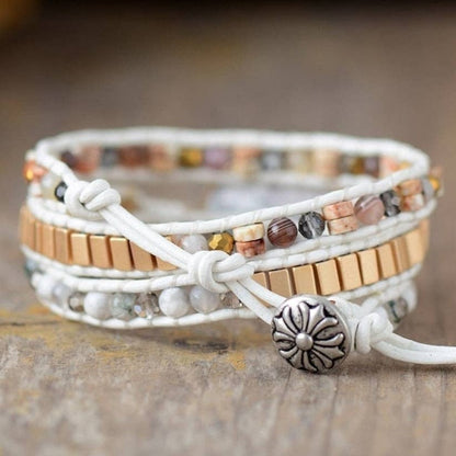 Natural White Howlite Stone &amp; Gold Bead Wrap bracelet
