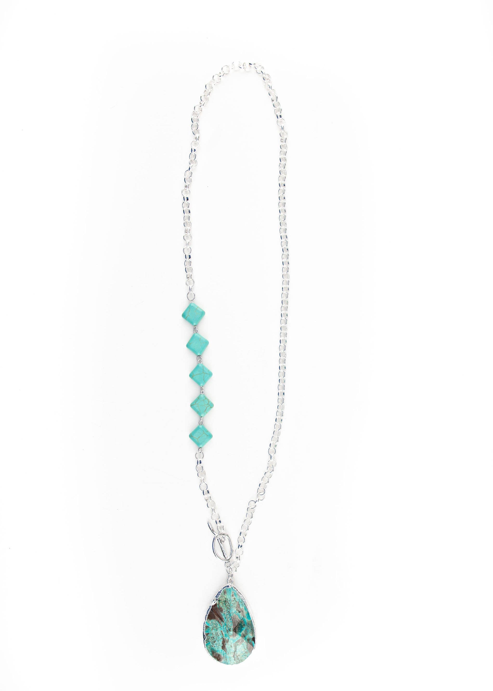 Turquoise Stone Pendant Silver Chain Necklace