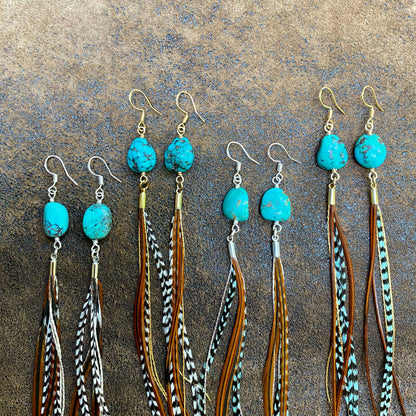 Turquoise &amp; Mini Feather Earrings - Grizzly &amp; Fawn/Silver: Grizzly &amp; Fawn / Silver