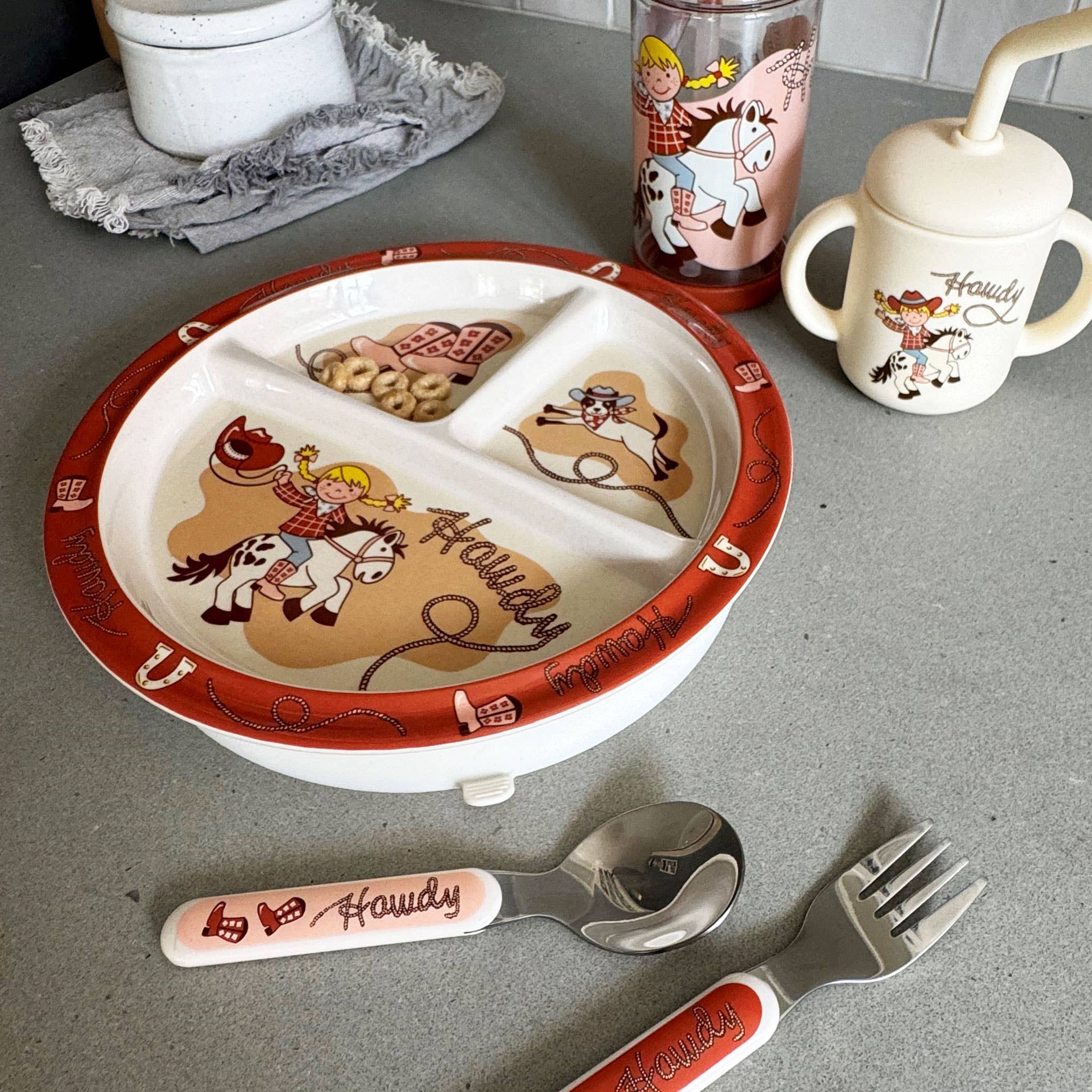 Howdy Cowgirl Divided Suction Plate