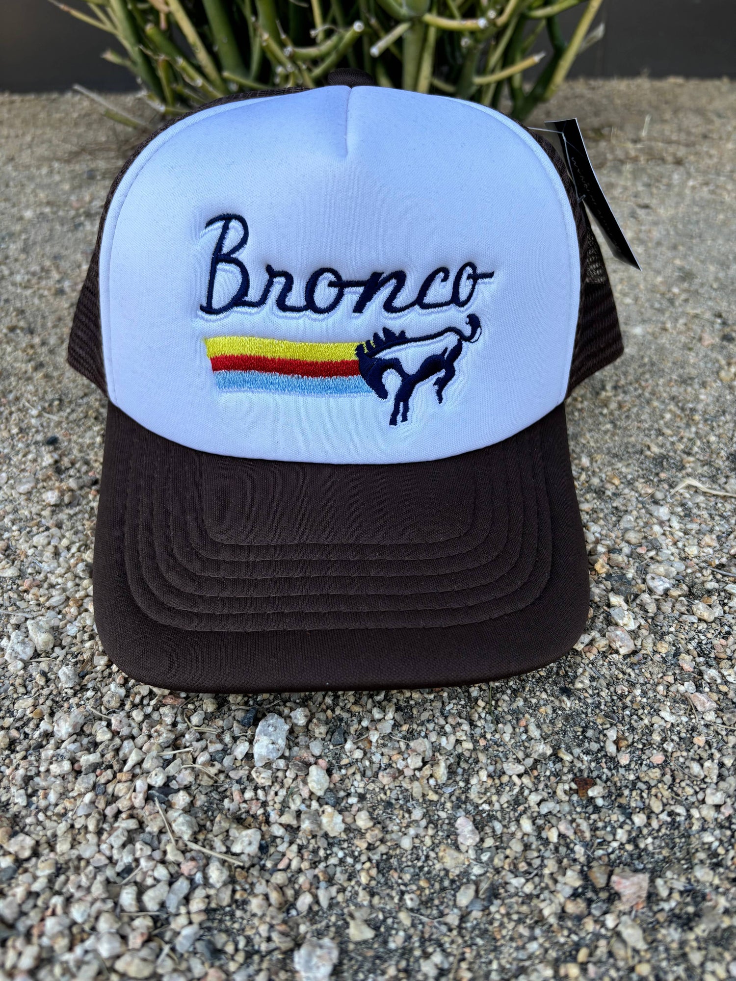 Brown Bronco Trucker Embroidered Hat