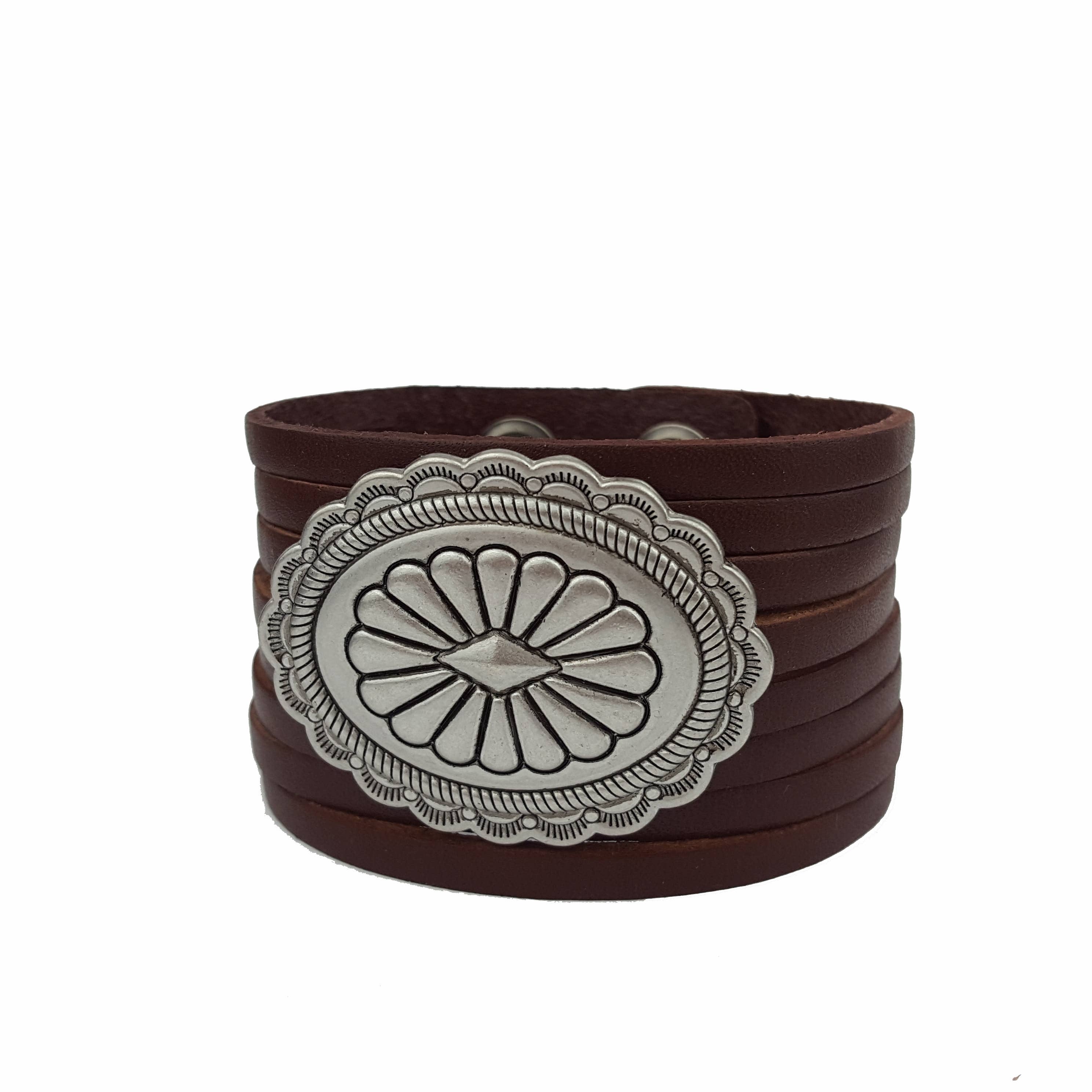 Laramie Concho Leather Cuff, Brown