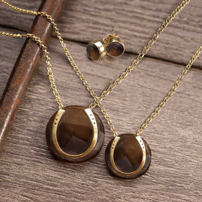 Smokey Topaz Lucky Horseshoe Necklace