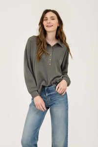 Shania Pinstripe Top, Charcoal