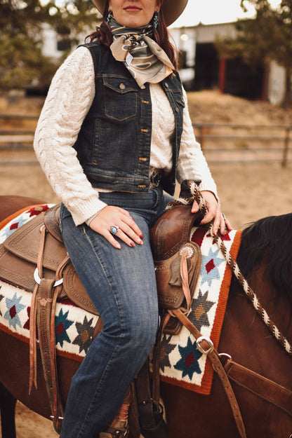Large 100% Mulberry Silk 35x35: Blue Geometric Wild Rag Scarf