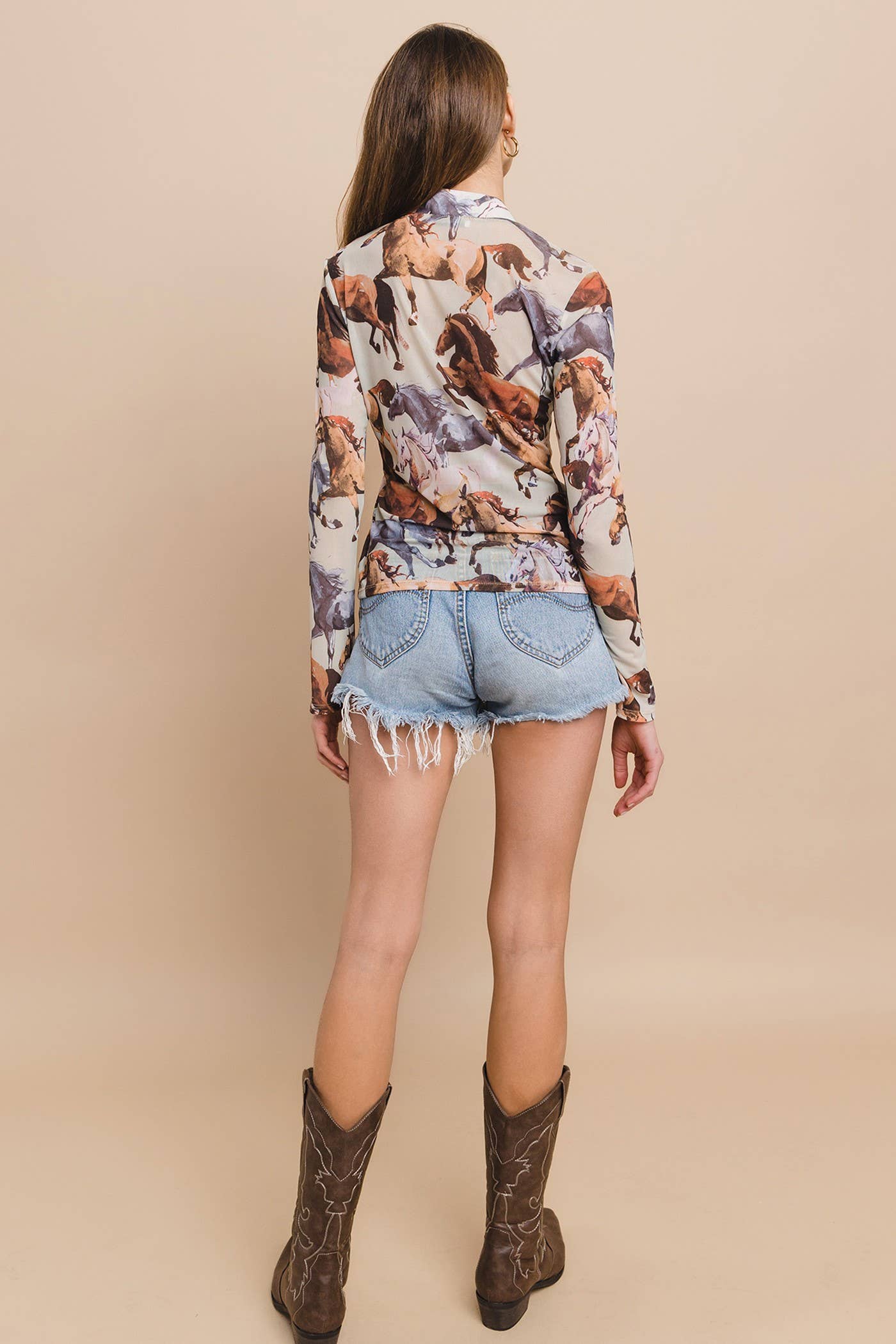 Western Horses Print Button Down Shirt