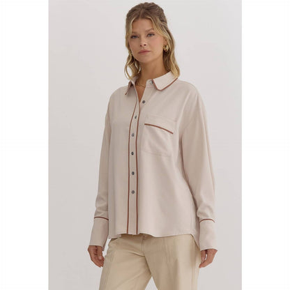 Ecru Long Sleeve Button Down Blouse