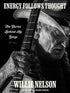 Black and white image of a person holding a guitar with text about Willie Nelson&