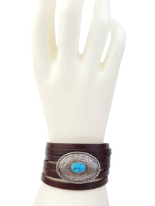 Genuine Leather Cuff With Western Concho, Brown