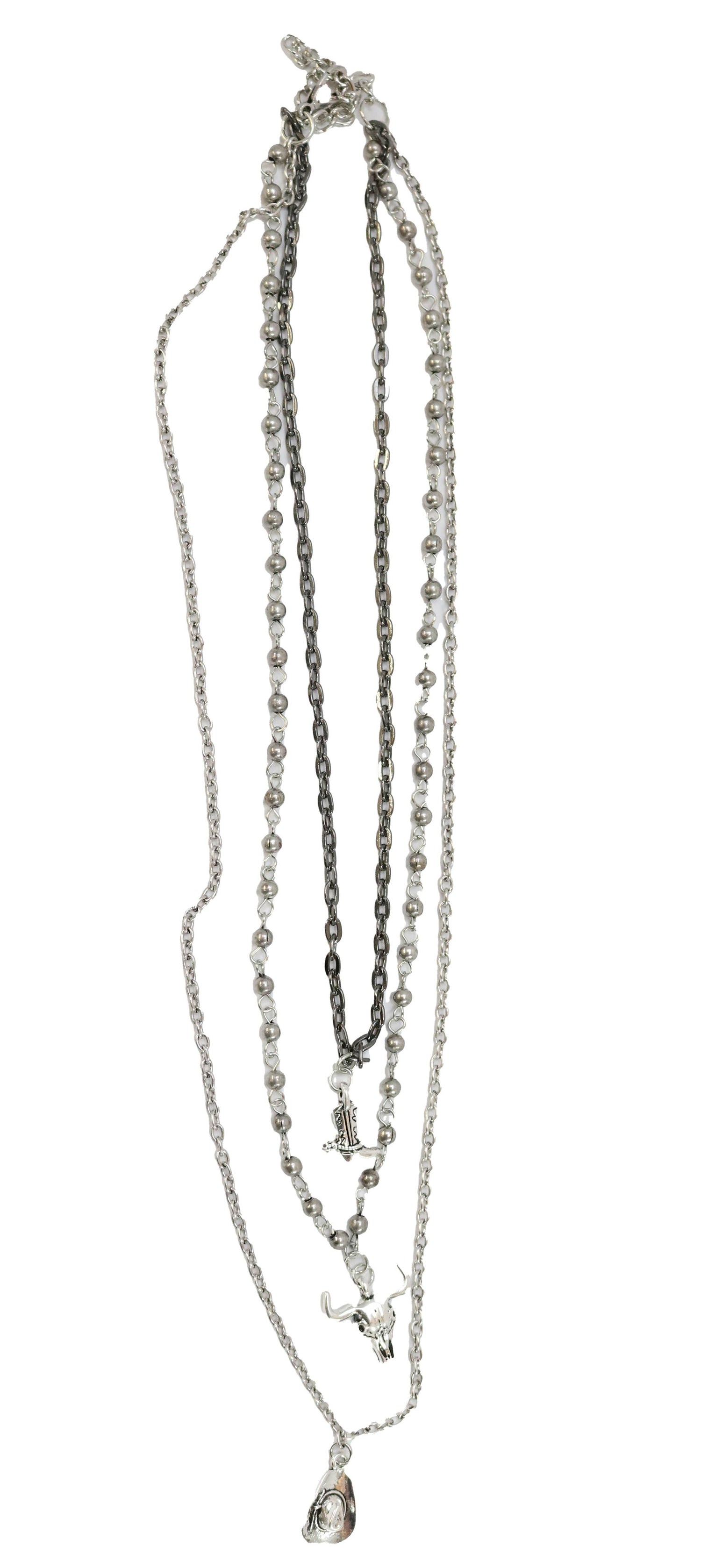 Cowboy Boot, Skull and Cowboy Hat Multi Layer Necklace