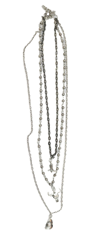 Cowboy Boot, Skull and Cowboy Hat Multi Layer Necklace