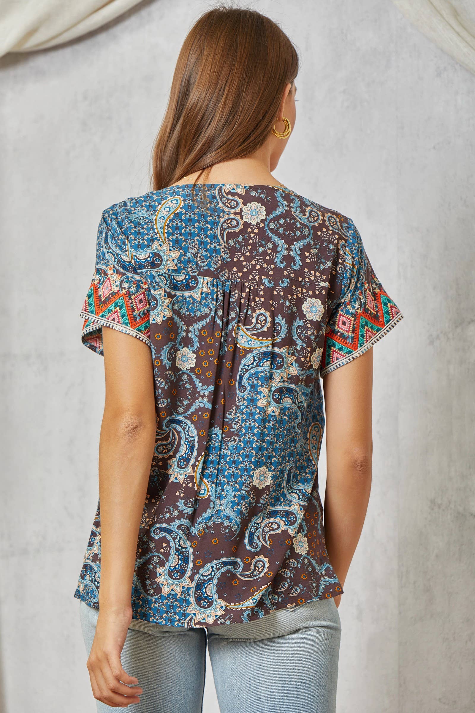 Braelyn Aztec Embroidery Top