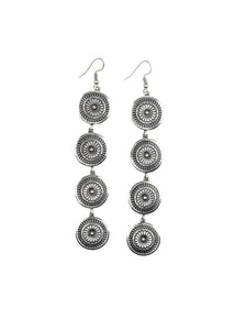 3.75" Burnished Silver 4 Tier Stamped Concho Earrings