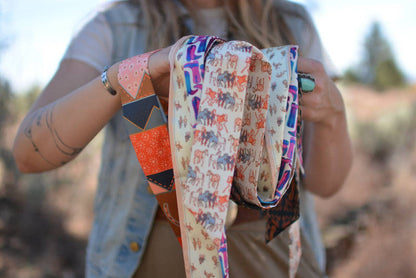 Western Harvest in Dusty Rose Silk Twilly Cowgirl Scarf - Western Harvest in Deep Juniper Silk Twilly Cowgirl Scarf