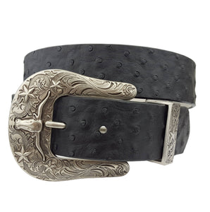 Longhorn Ostrich Print Buckle Set, Black