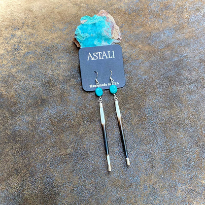 Porcupine Quill &amp; Turquoise Earrings, with Silver Earwires: Turquoise &amp; Silver