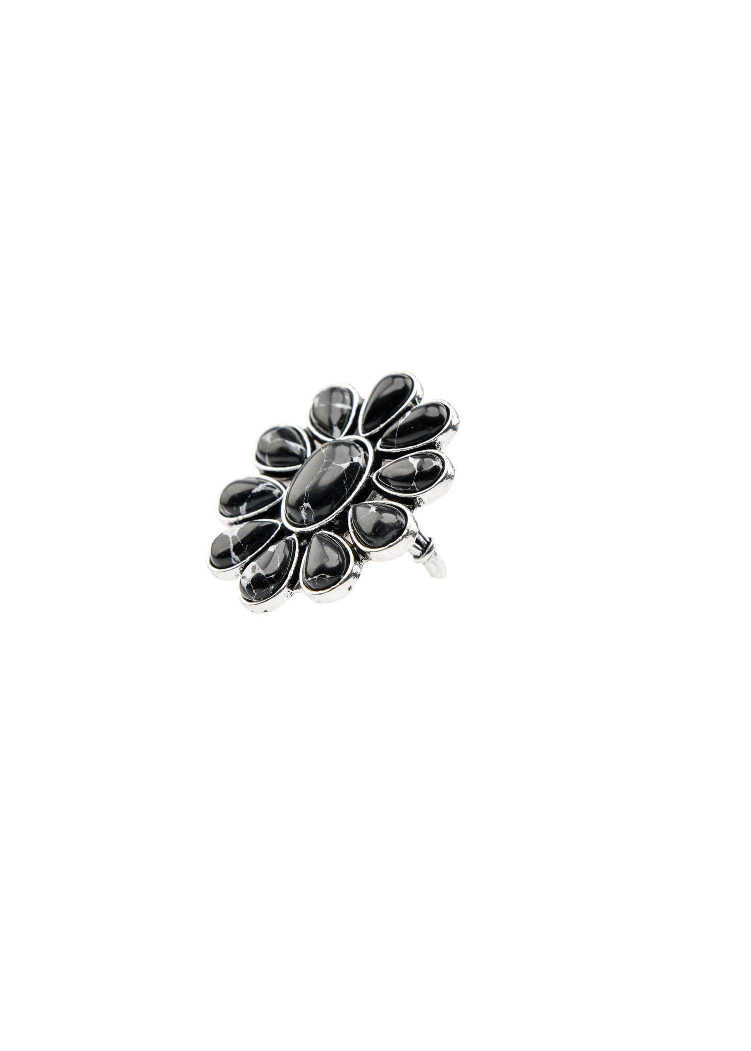 Adjustable Black Flower Cluster Ring