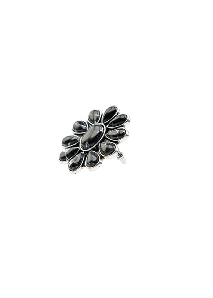Adjustable Black Flower Cluster Ring