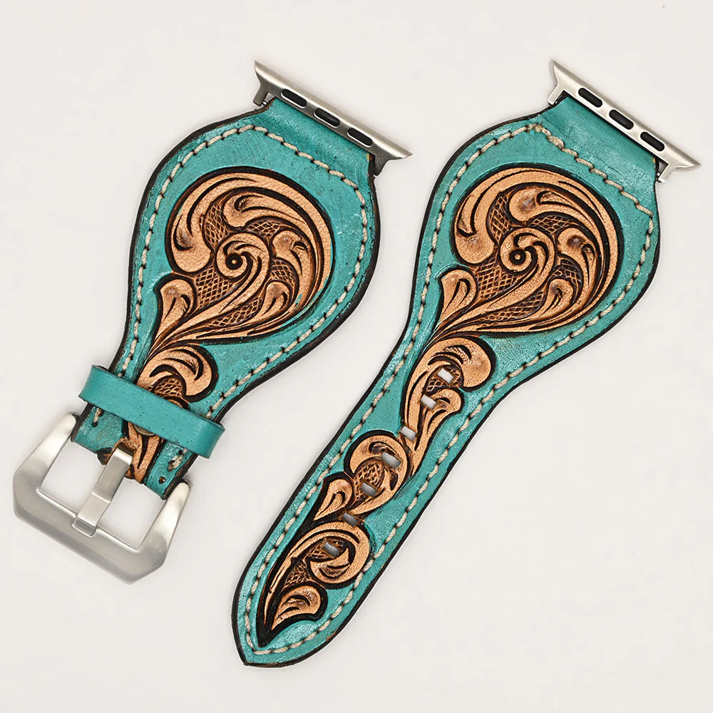 Turquoise Trail Tooled Leather Watch Band